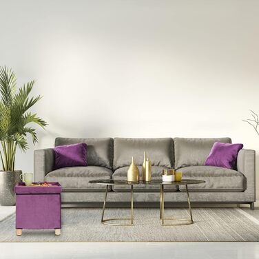 Relaxdays Samthocker mit Stauraum, Tablett im Deckel, Holzbeine, 35x38x38 cm, Mauve