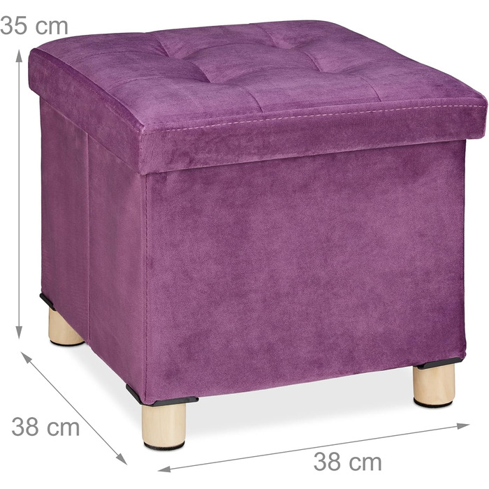 Relaxdays Samthocker mit Stauraum, Tablett im Deckel, Holzbeine, 35x38x38 cm, Mauve