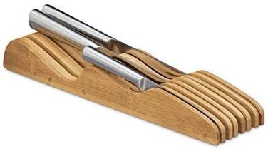 Relaxdays Messerblock Schublade, Bambus, 7 Messer, HxBxT: 5x9,5x40cm