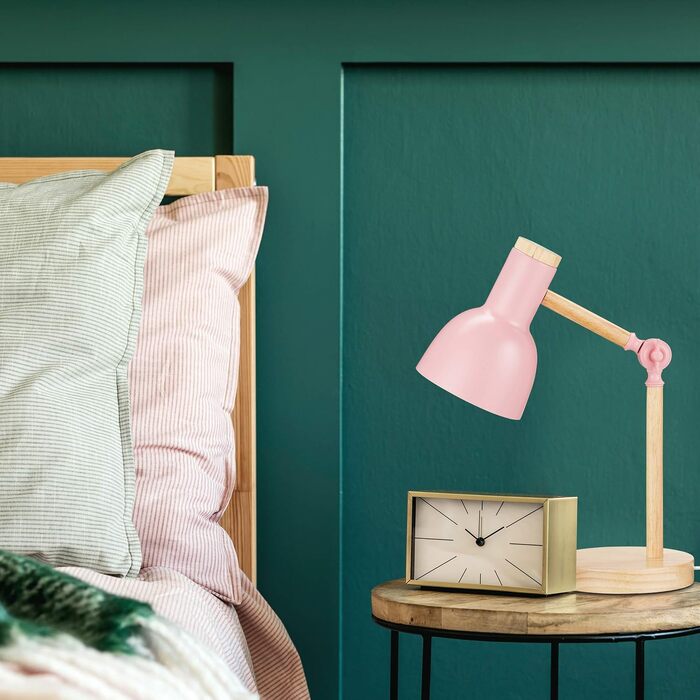 Relaxdays Retro Schreibtischlampe, verstellbar, Holz & Metall, E14, HxD 45,5x14,5 cm, Rosa