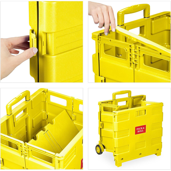 Relaxdays Einkaufstrolley, Klapptrolley, 35 kg, Faltbar, Rolltrolley (Gelb)