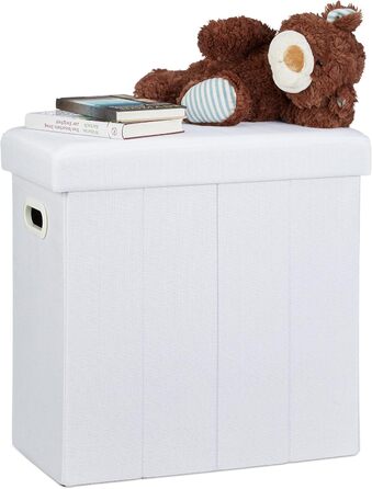 Relaxdays Faltbarer Sitzhocker mit Stauraum, 49,5x46x25,5 cm, Griffe, Leinen/Polyester, Weiß