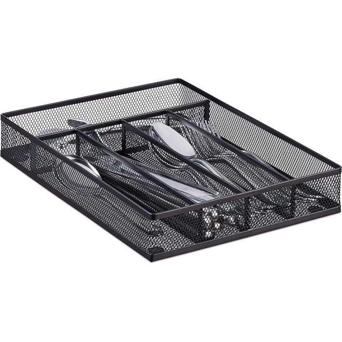 Relaxdays Besteckkasten Metall, offen, Größe M, 5x23,5x31,7 cm, schmal, schwarz