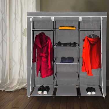 Relaxdays  x Faltschrank Valentin XXL, Stoffschrank, 2 Kleiderstangen, 9 Ablagen, Kleiderschrank, HBT 73 x 48 x 42,5 cm,     Stück (1, Anthrazit, Weiß, 173 x 148 x 43 cm)
