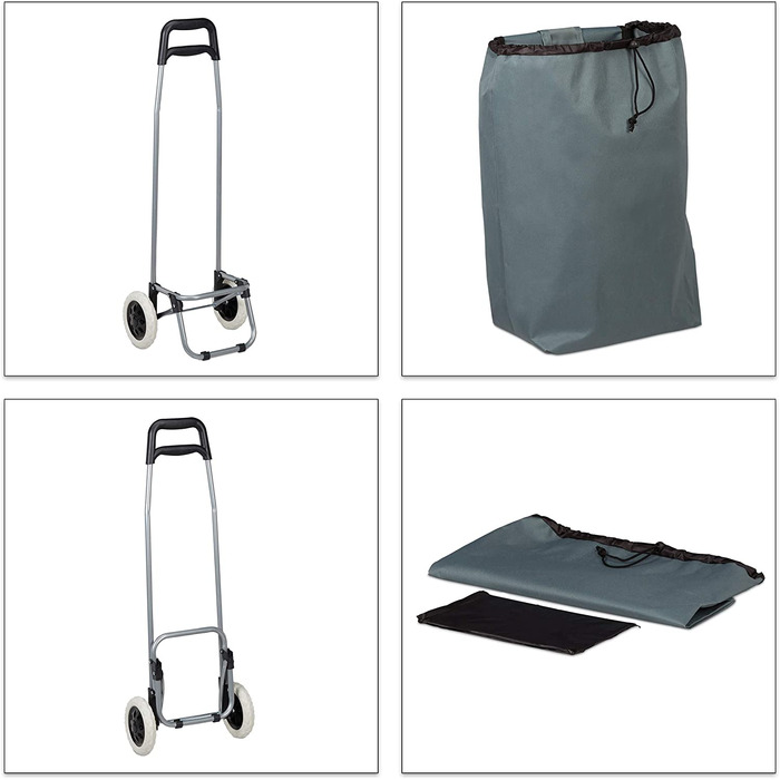 Relaxdays Einkaufstrolley klappbar, Abnehmbare Tasche 28 L, Einkaufswagen mit Rollen HxBxT: 92,5 x 42 x 28 cm, (Grau)