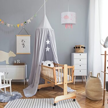 Relaxdays Hängelampe Kinderzimmer, Lampenschirm mit Ballerina, HxD: 158 x 35 cm, Pendelleuchte für Kinder, weiß/rosa
