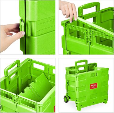 Relaxdays Einkaufstrolley, Klapptrolley, 35 kg, Faltbar, Rolltrolley (Grün)