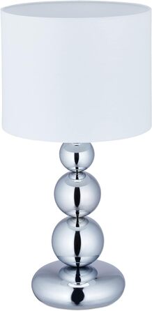 Relaxdays Tischlampe Kugeln, Nachttischlampe mit Stoffschirm, HxD: 50 x 25 cm, E27, Tischleuchte Wohnzimmer, silber/weiß
