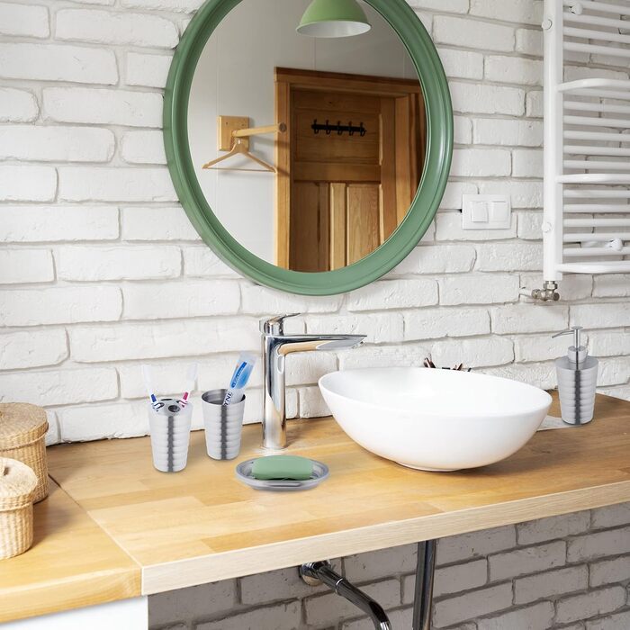 Relaxdays 5-tlg. Badezimmer Set, Edelstahl poliert, moderne Badaccessoires, Silber