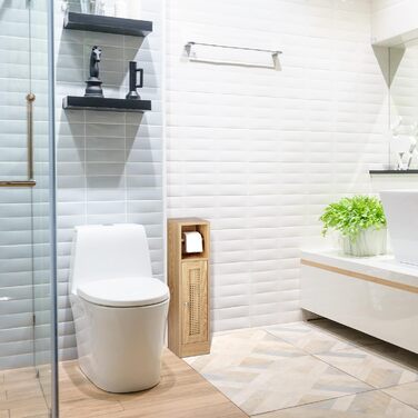 Relaxdays Toilettenpapierhalter stehend, Badezimmeregal HBT: 80x20,5x21 cm, Holzoptik, schmaler WC Papier Schrank, braun