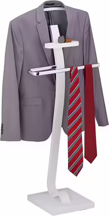 Relaxdays Herrendiener, mit Ablage, Kleiderbutler für Jackett & Hose, HBT: 112x46x32 cm, Stummer Diener, weiß/silber