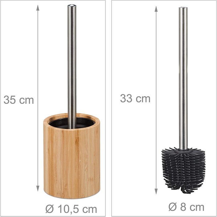 Relaxdays Silikon Toilettenbürste, antibakteriell, Klobürste mit Wechselbürstenkopf, Bambus Bürstenhalter, natur/silber, 1 St