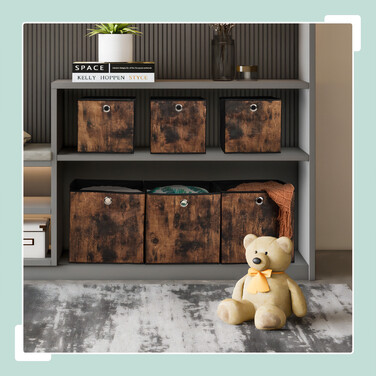 Relaxdays Stoff Aufbewahrungsbox Holzoptik 6er Set