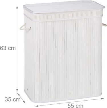 Relaxdays Wäschekorb Bambus, rechteckiger Wäschesortierer, 2 Fächer, mit Klappdeckel, platzsparend faltbar, 95 l, weiß