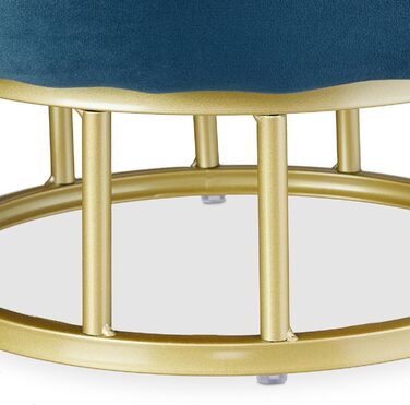 Relaxdays Samthocker mit Stauraum, runder gepolsterter Sitz, 40x40 cm, blau/Gold