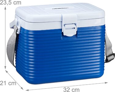 Relaxdays kleine Kühlbox, mit Griff, Tragegurt, Kunststoff Kühltasche, ohne Strom, 8 l, HBT 23,5 x 31 x 21 cm, weiß-blau