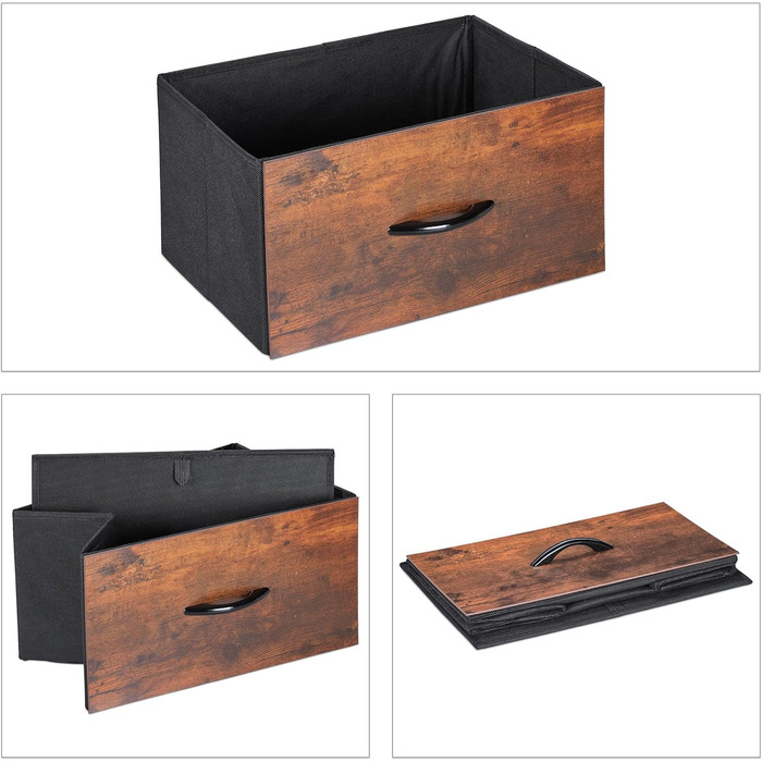 Relaxdays Nachttisch Industrial, 2 Ablagen, 2 Schubladen, Holzoptik, 70x45x40 cm, schwarz/braun