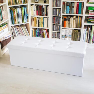 Relaxdays Faltbare Sitzbank XL Kunstleder, 38x114x38 cm, Sitztruhe mit Stauraum, weiß