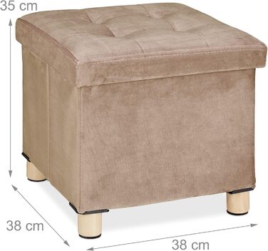 Relaxdays Samthocker mit Stauraum, Tablett, Holzbeine, eckig, 35x38x38 cm, Holz (Creme)