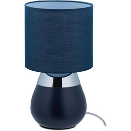 Relaxdays Nachttischlampe Touch, E14-Fassung, indirektes Licht, ovale Tischlampe mit Schirm, HxD: 32 x 18 cm, dunkelblau