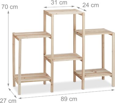 Relaxdays Pflanzenregal Holz, rustikal, stabil, rostfrei, 70x89x27 cm, natur Medium