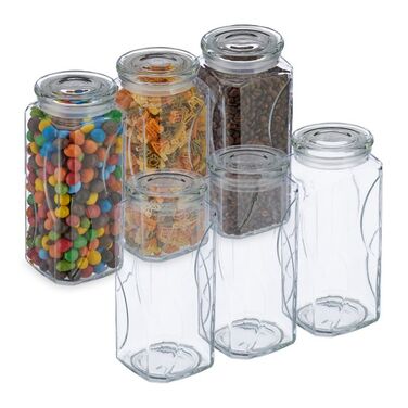 Relaxdays 6er Set Vorratsgläser mit Deckel 1300 ml