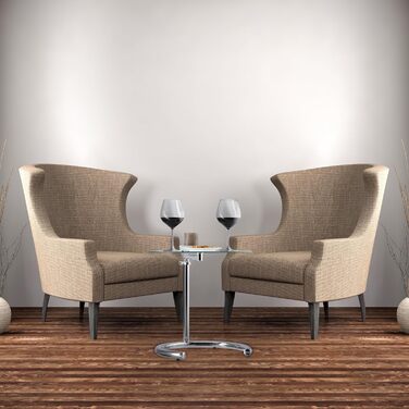 Relaxdays, Silber Kaffeetisch höhenverstellbar bis 70 cm, runder Wohnzimmertisch, verchromter Stahl, Glasplatte 46 cm Ø, Standard