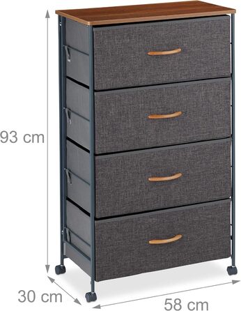 Relaxdays Roll-Schubladenschrank, 6 Stoffschubladen, Holzoptik, 74,5x58x30 cm, grau (Design B)