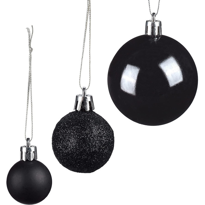 Relaxdays Weihnachtskugeln, 100er Set, Weihnachtsdeko, matt, glänzend, glitzernd, Christbaumkugel ∅ 3, 4 & 6 cm, schwarz