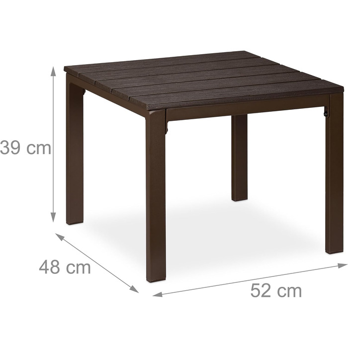 Relaxdays wetterfester Beistelltisch für Balkon, Terrasse & Garten, 39x52x48 cm, Braun
