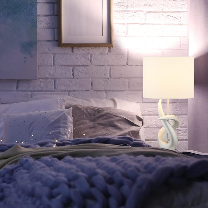 Relaxdays Tischlampe modern, elegantes Design, Tischleuchte Stoffschirm, E27, Designerlampe HxD: 50x25 cm, silber/weiß