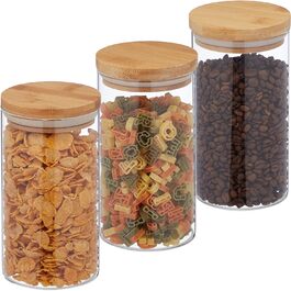 Relaxdays Glasdosen, 3er Set, 1000 ml, luftdicht, transparent/natur