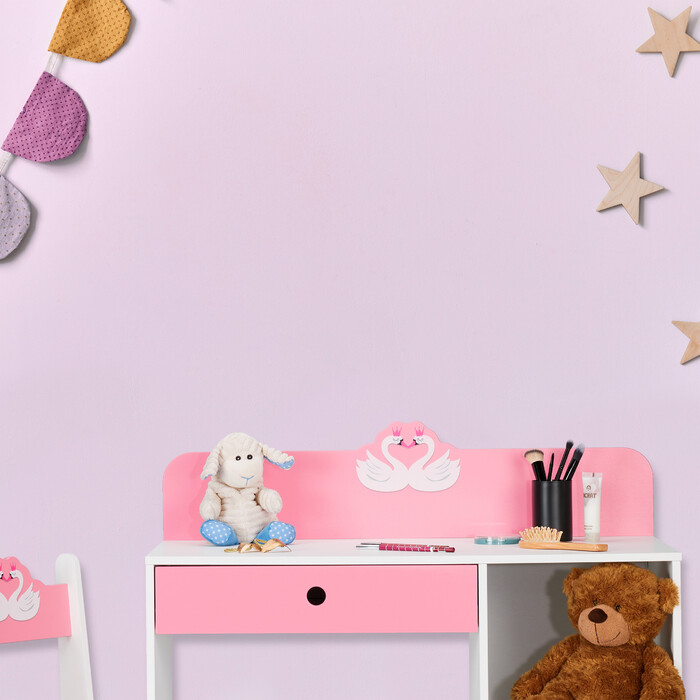 Relaxdays Kinder Schreibtisch und Stuhl Schwan