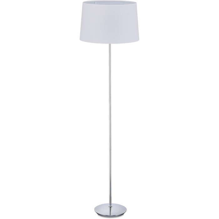 Relaxdays Stehlampe, Stoffschirm, Chromfuß, E27, Ø 40 cm, 148,5 cm hoch, weiß