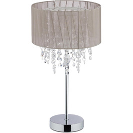 Relaxdays Tischlampe Kristall, Lampenschirm aus Organza, runder Standfuß, Nachttischlampe, HxD: 43 x 24 cm, grau/silber