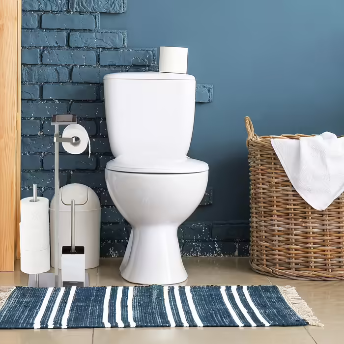 Relaxdays WC Garnitur mit Toilettenpapierhalter, Toilettenbürste u. Bürstenhalter, mit Ablage, HxBxT 69x25x18 cm, Silber