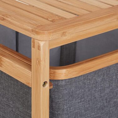 Relaxdays Wäschekorb Regal, Bambus, 3 Fächer, 70x50x30,5 cm, Badregal mit Wäschesammler, natur/grau
