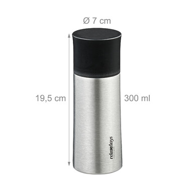 Relaxdays Trinkflasche Edelstahl 300 ml mit Becher