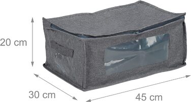 Relaxdays Aufbewahrungstasche, 3er Set, faltbar, mit Reißverschluss, Kleidung, Unterbett, Stoff, HBT: 20x45x30 cm, grau