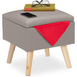 Relaxdays Sitzhocker mit Stauraum, Kunstleder, 40x40x40 cm, gepolstert, mit Deckel, Grau