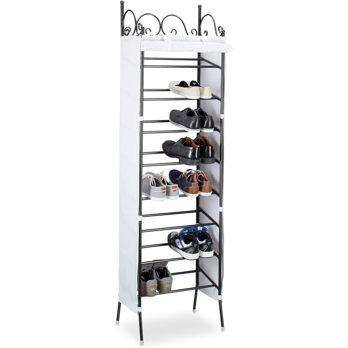 Relaxdays Schuhregal COUNTRY, 174x48x29 cm, 8 Ablagen, 20 Paar Schuhe, Stoffschrank, schwarz-weiß