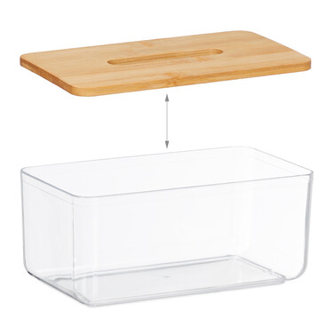 Relaxdays Transparente Tücherbox mit Bambus-Deckel