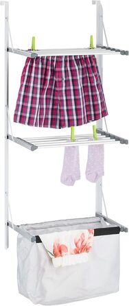 Relaxdays Tür-Wäscheständer, 3,8 m Trockenlänge, klappbar, mit Wäschebeutel, Silber