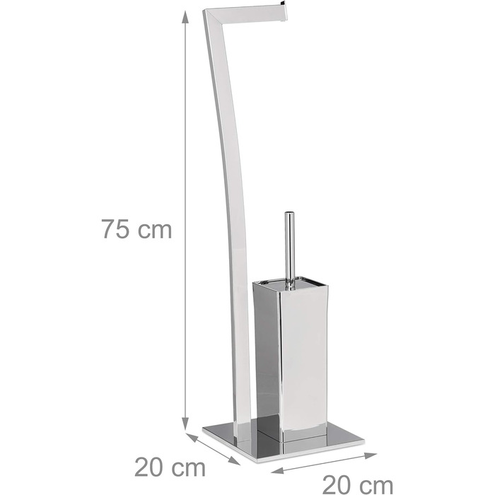 Relaxdays Stand WC Garnitur WIMEDO eckig HBT: 71 x 20 x 20 cm Toilettenbürstenhalter aus Edelstahl mit Lackierung Toilettenpapierhalter und Klorollenhalter als freistehende WC Bürstengarnitur, (Silber)