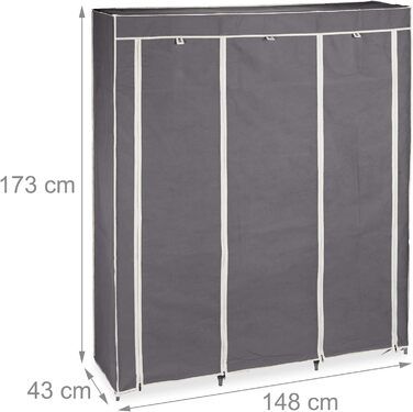 Relaxdays Stoffkleiderschrank, 9 Fächer, 2 Kleiderstangen, HBT: 173 x 148 x 43 cm, Camping, Keller, Faltschrank, anthrazit, Stoff