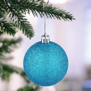 Relaxdays Weihnachtskugeln 72er Set, glitzernd/matt/glänzend, Stiefel/Herz/Zapfen, Kunststoff (Petrol)