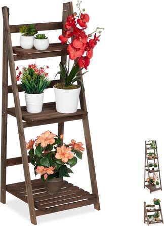 Relaxdays Blumentreppe, 2-stufig, klappbar, Holz, dunkelbraun, HBT: 51,5x41x24 cm