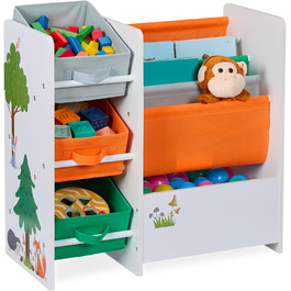 Relaxdays Kinderregal mit 3 Boxen, 4 Taschen, 1 Fach, HBT: 64x64x30 cm, Spielzeugregal Kinderzimmer, bunt