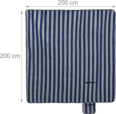 Relaxdays XXL Picknickdecke, 200x200, Fleece Stranddecke, wärmeisoliert, wasserdicht, Badedecke, Tragegriff, blau-grau