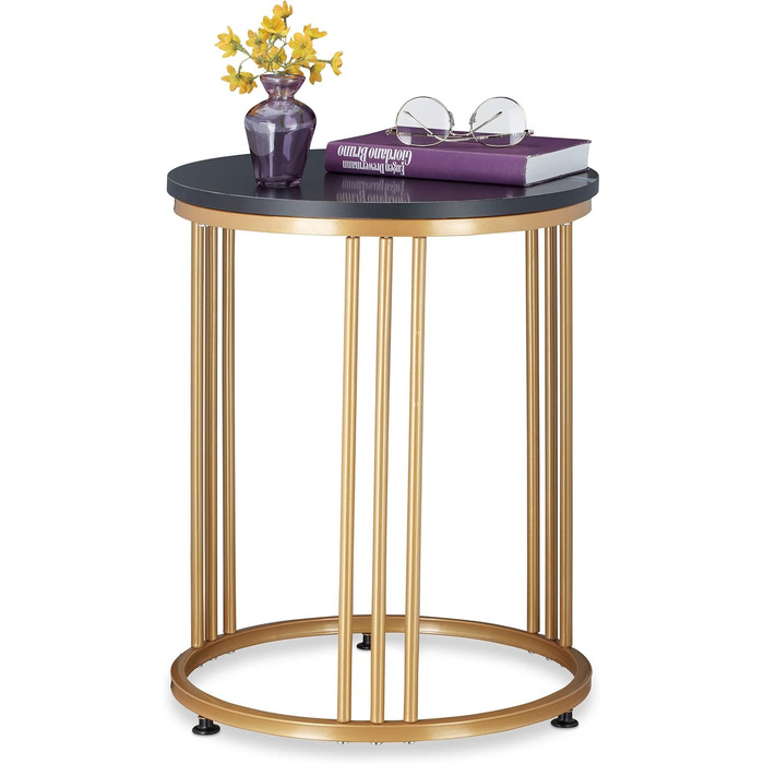 Relaxdays Beistelltisch MARMO, Metall & MDF, Marmoroptik, rund, HxD: 51x41 cm, weiß/Gold (Schwarz/Gold)